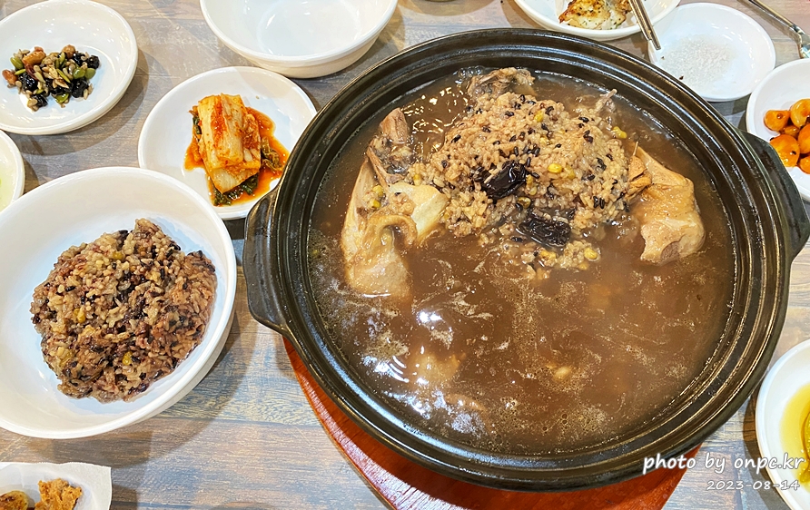 주왕산 청송달기약수 닭코스요리 신동양식당 약수백숙, 약수녹두죽